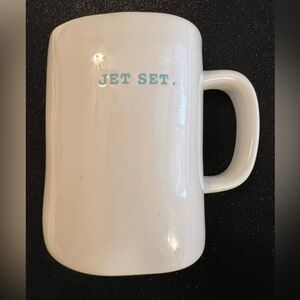 Rae Dunn White with Light Blue 'JET SET' Ceramic Mug